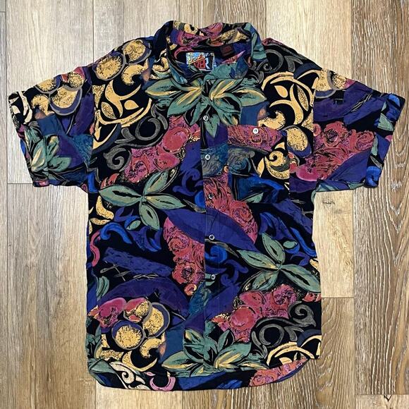 Vintage 80s 90s Abstract Print Button Down Hawaiian Shirt Men’s Lg Rayon Retro - Picture 1 of 5